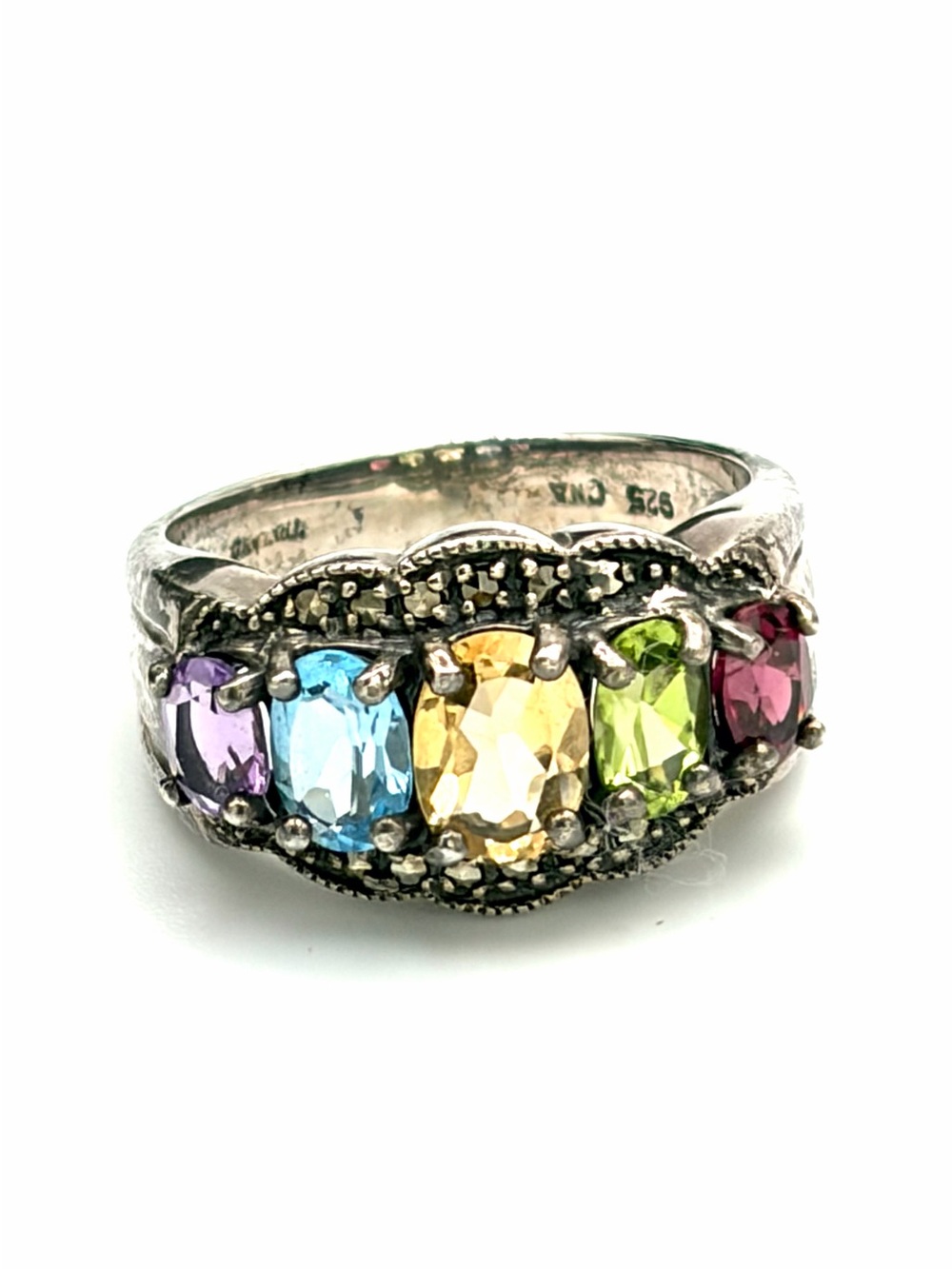 Multicolored Rainbow Gemstone Ring - Sterling Silver Colorful Multistone Band